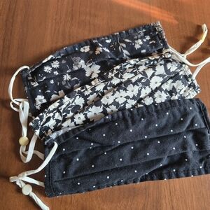 Black White Cotton Face Masks With Adjustable Ear Loops Small